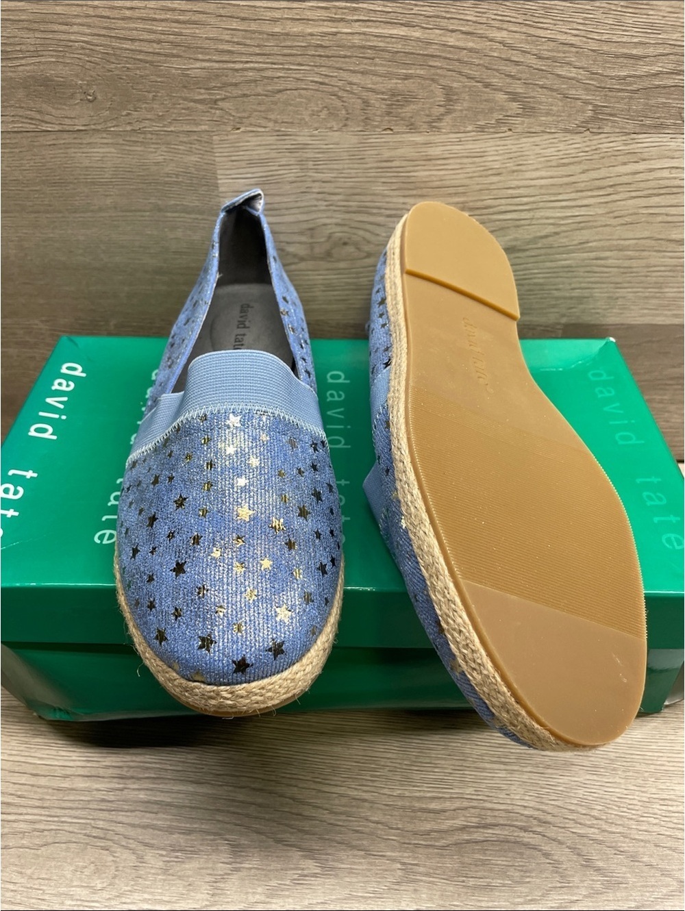David Tate Blue Espadrille Slip-On with Gold Star Print #215
